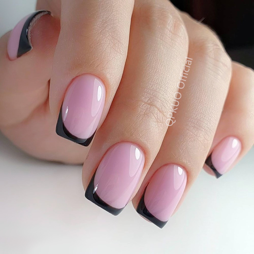 Full Cover Adhesive - 24Pcs Pink French Tip Press On