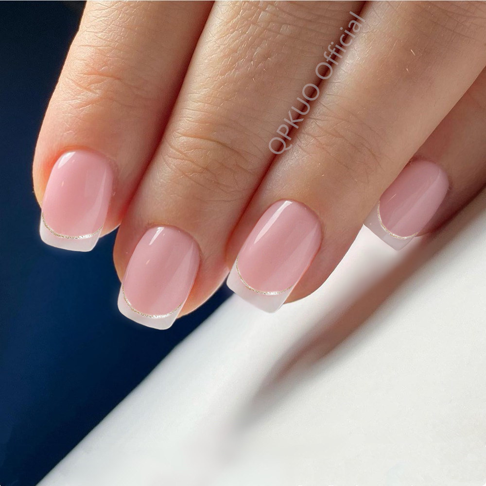 24Pcs Pink French Tip Press On - Full Cover Adhesive 评论和价格
